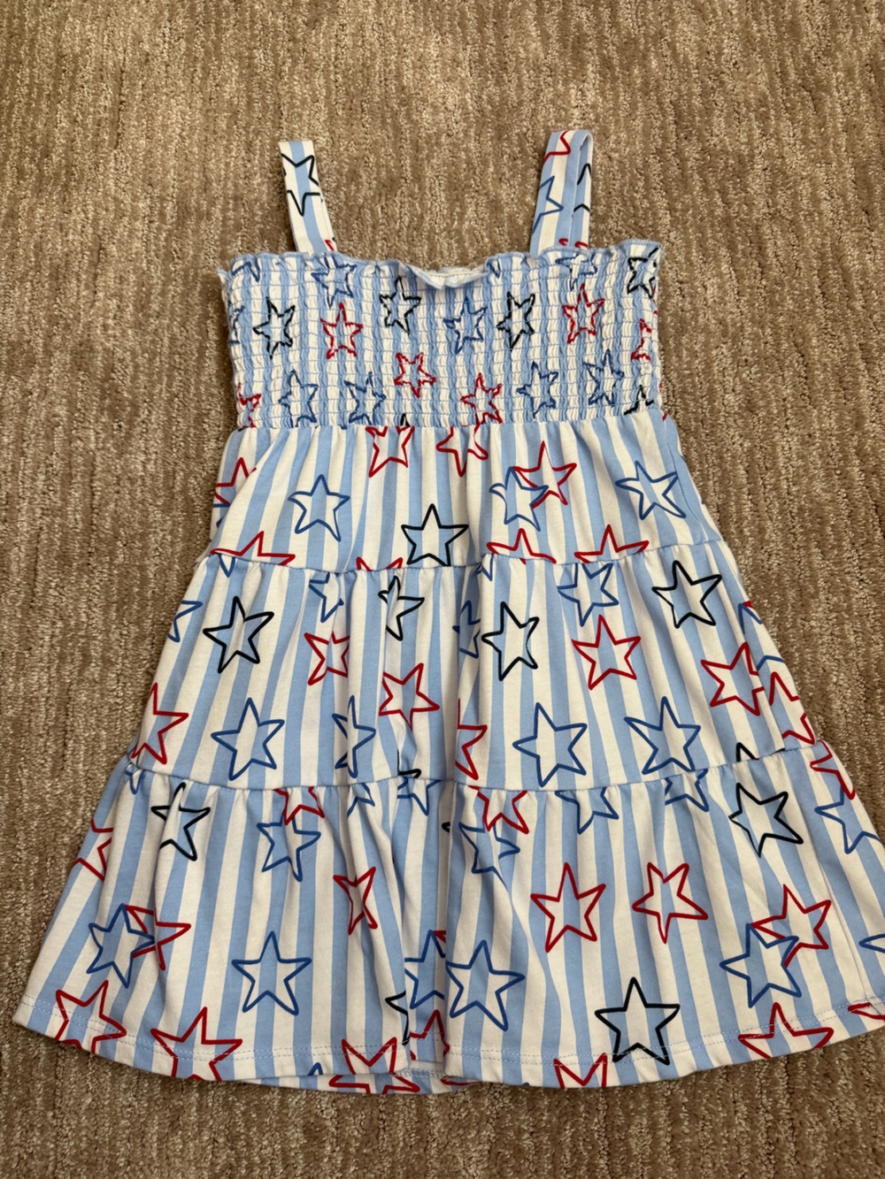 Blue & White Striped Dress with Red and Blue Stars